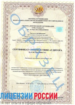 Образец сертификата соответствия аудитора №ST.RU.EXP.00006174-3 Каспийск Сертификат ISO 22000